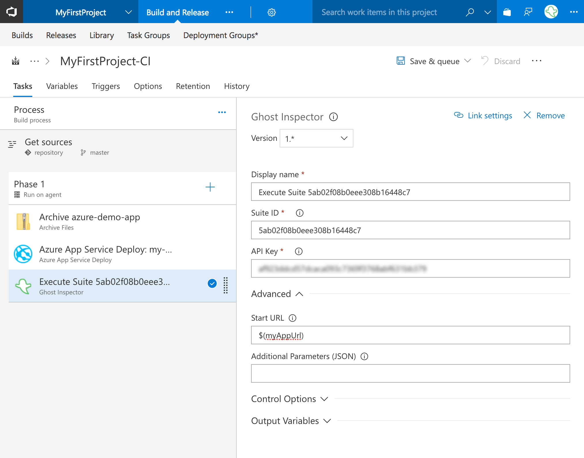 Configure the Ghost Inspector extension in VSTS