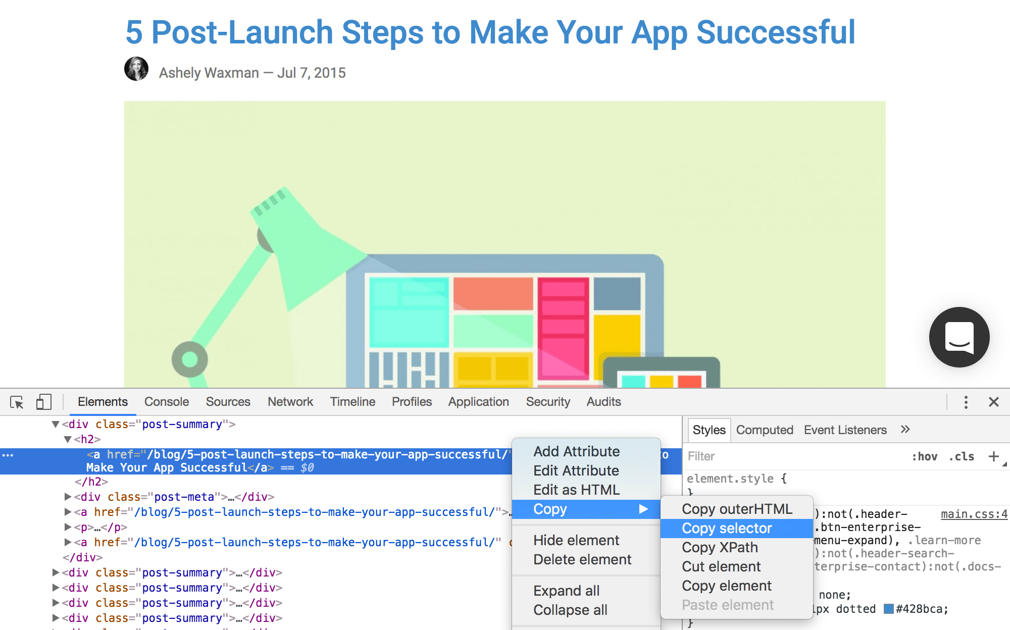 Chrome selector generation
