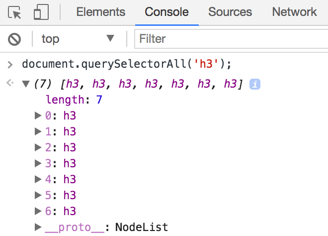 Chrome Console: document.querySelectorAll