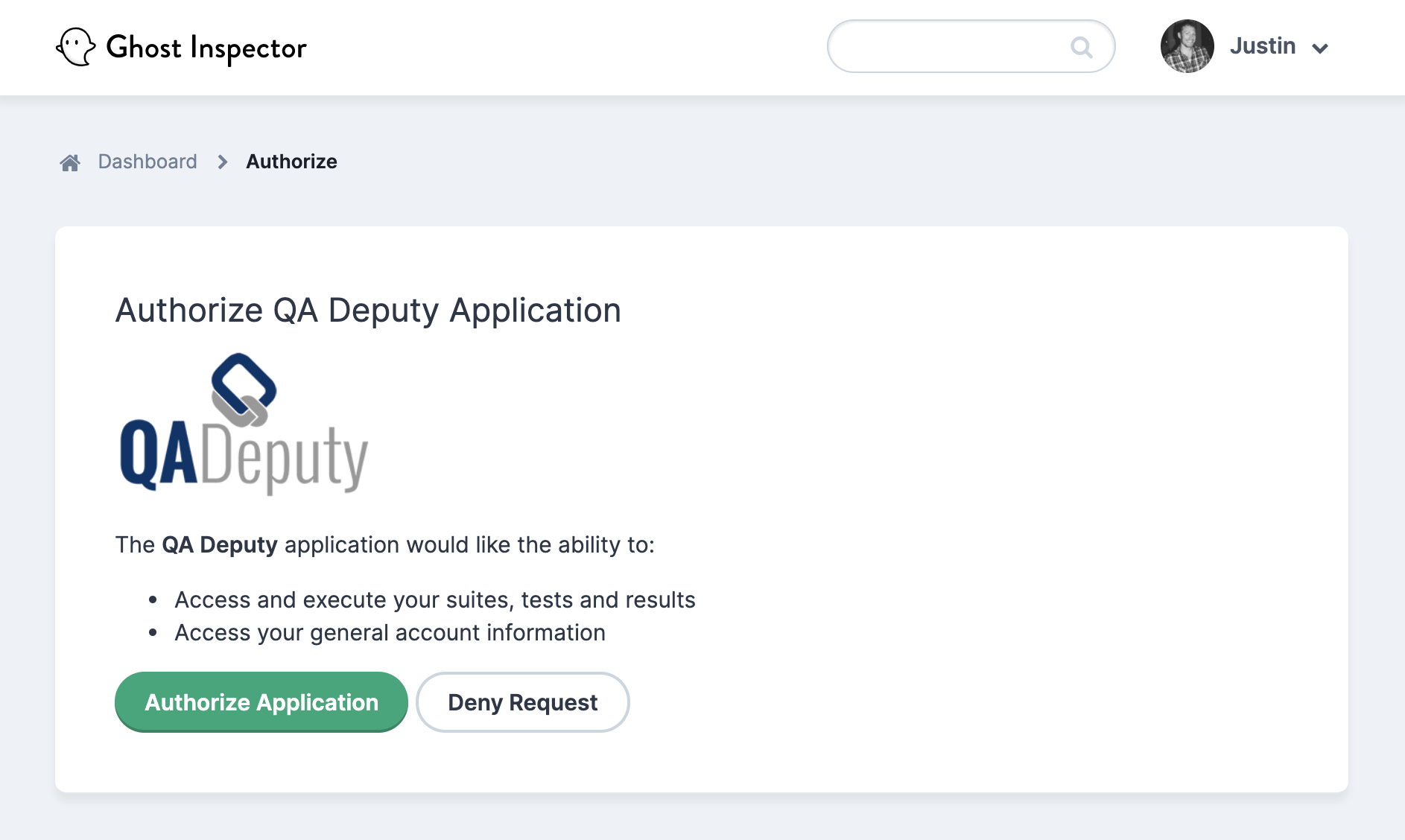 Authorize QADeputy in Ghost Inspector