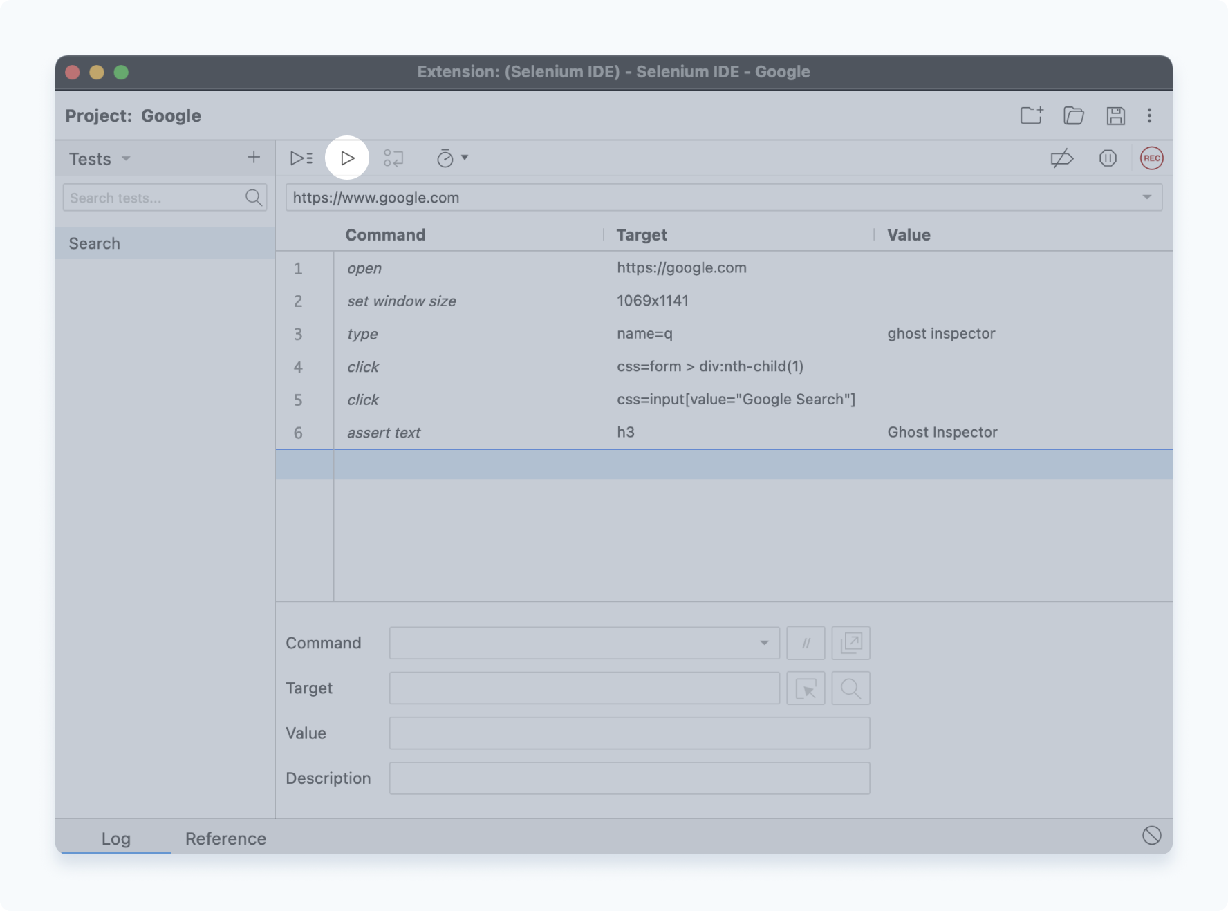 Running a test with Selenium IDE