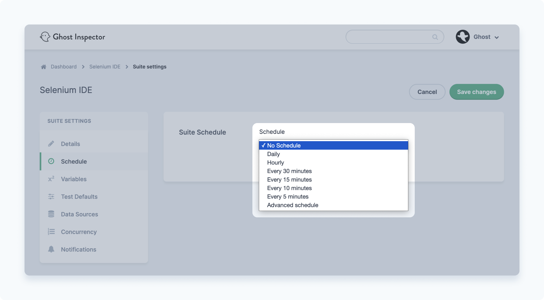 Scheduling Selenium IDE tests within Ghost Inspector