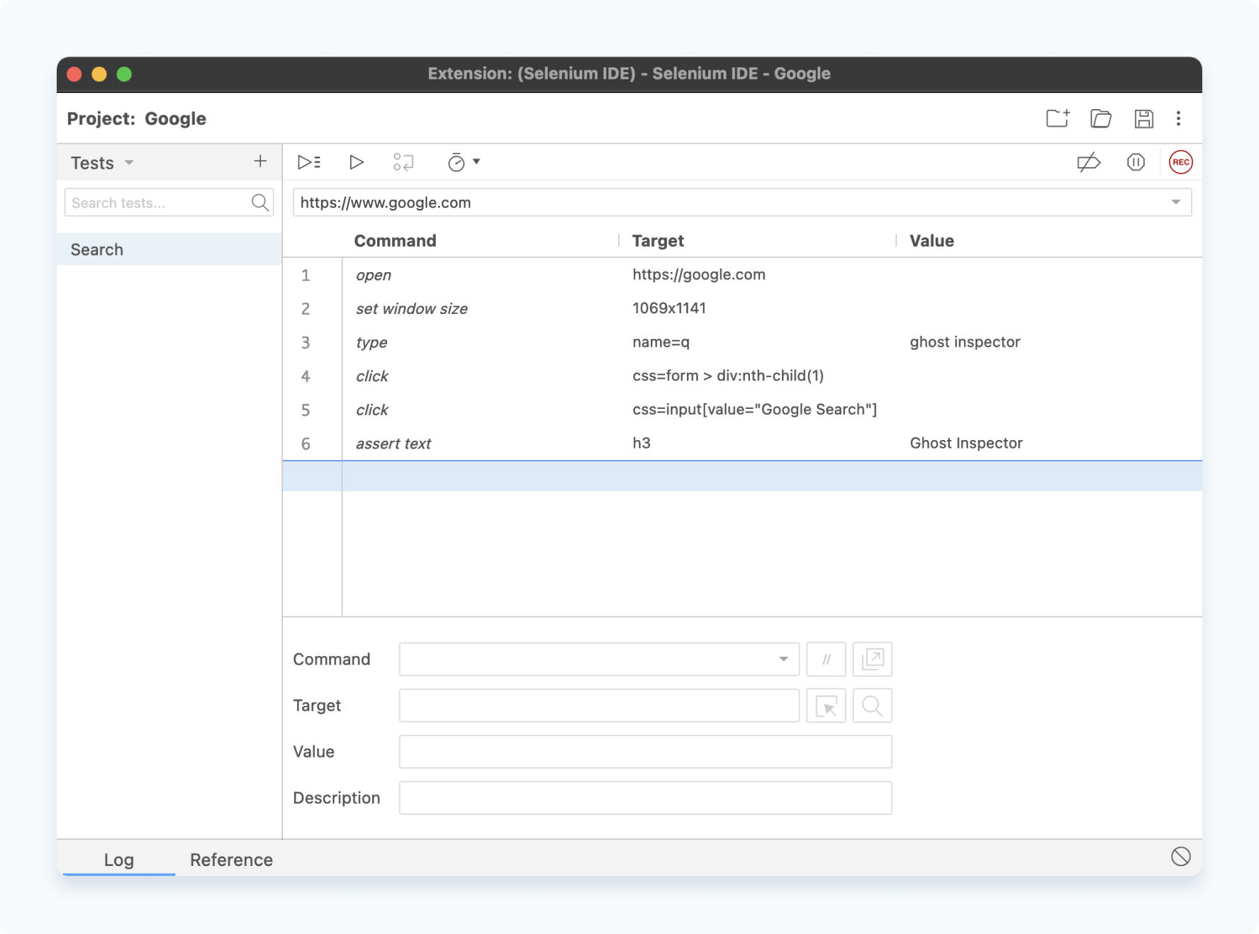 Recording a test with Selenium IDE