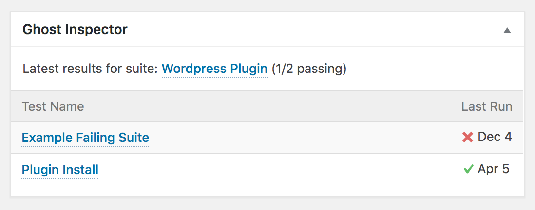 Example widget on dashboard