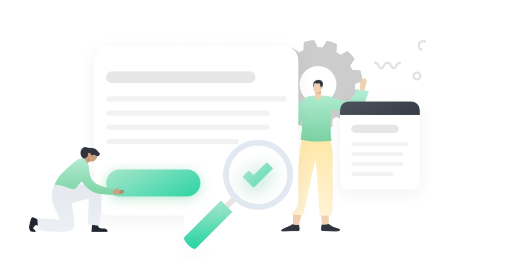 Cartoon man and woman examining testing tabs