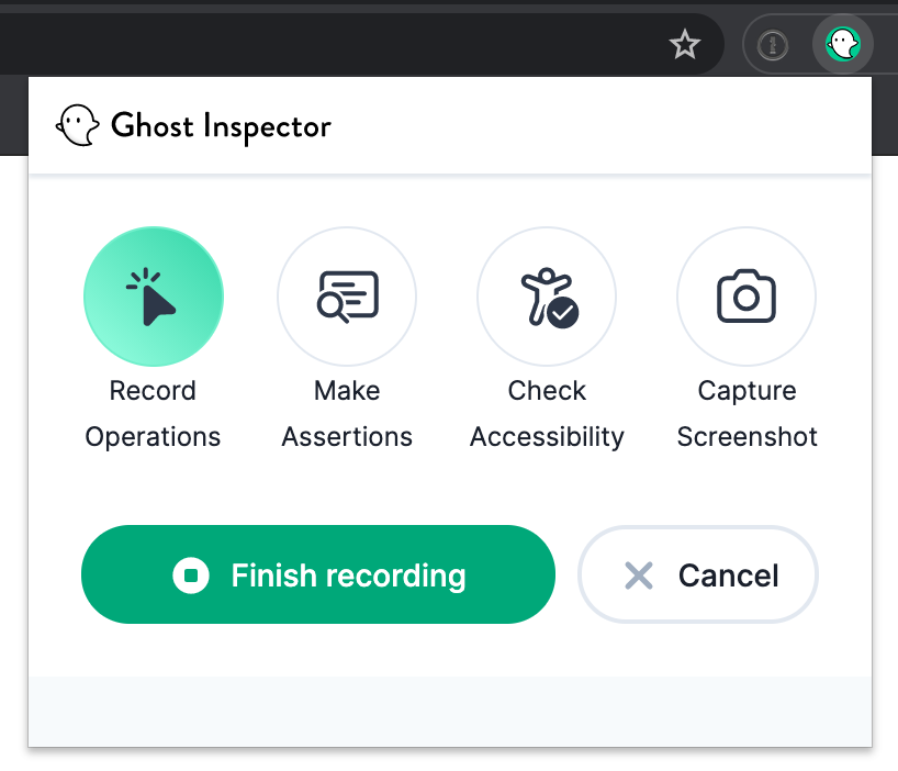 Ghost Inspector recording box with Record Operations button clicked