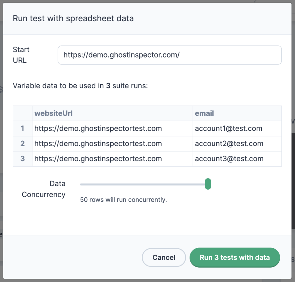 Data concurrency pop-up box in Ghost Inspector