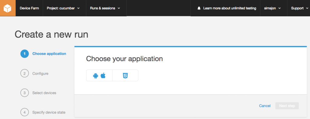Application testing on AWS Device Farm