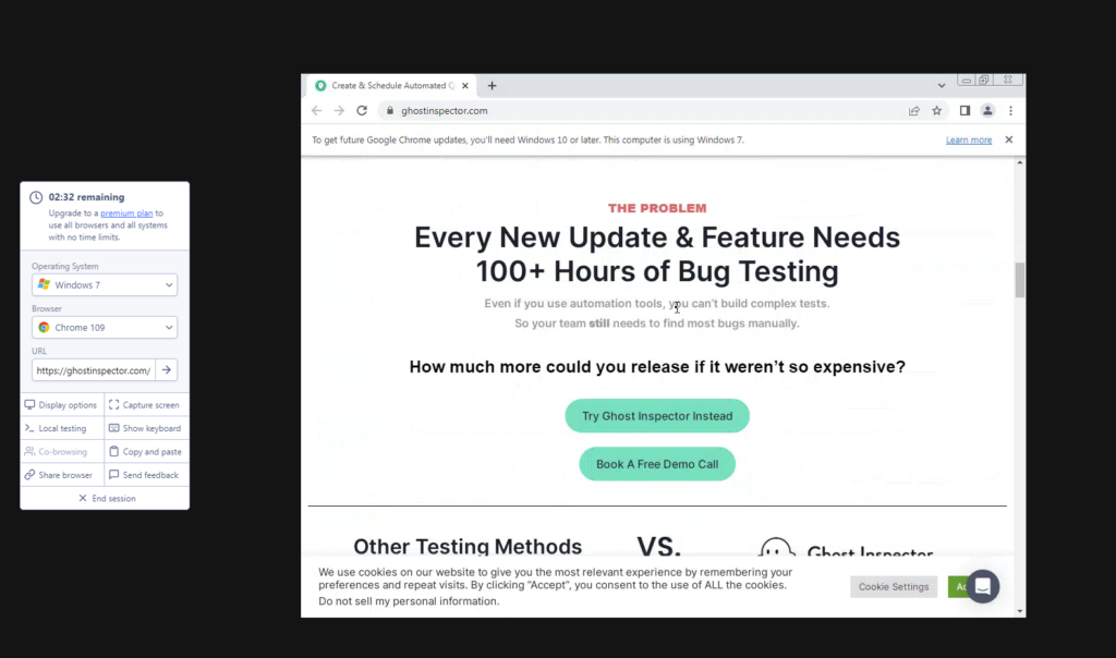 Website testing on Browserling
