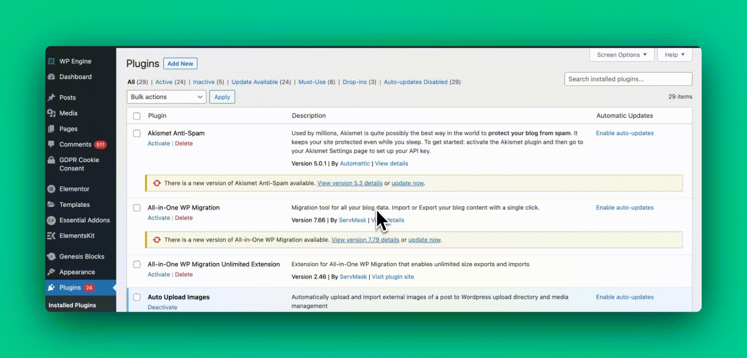 WordPress plugins page