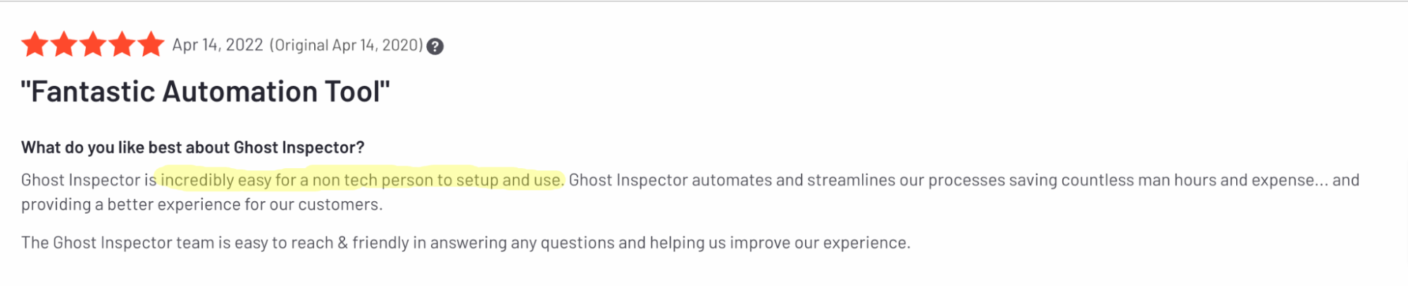 Ghost Inspector customer review - "Fantastic automation tool"