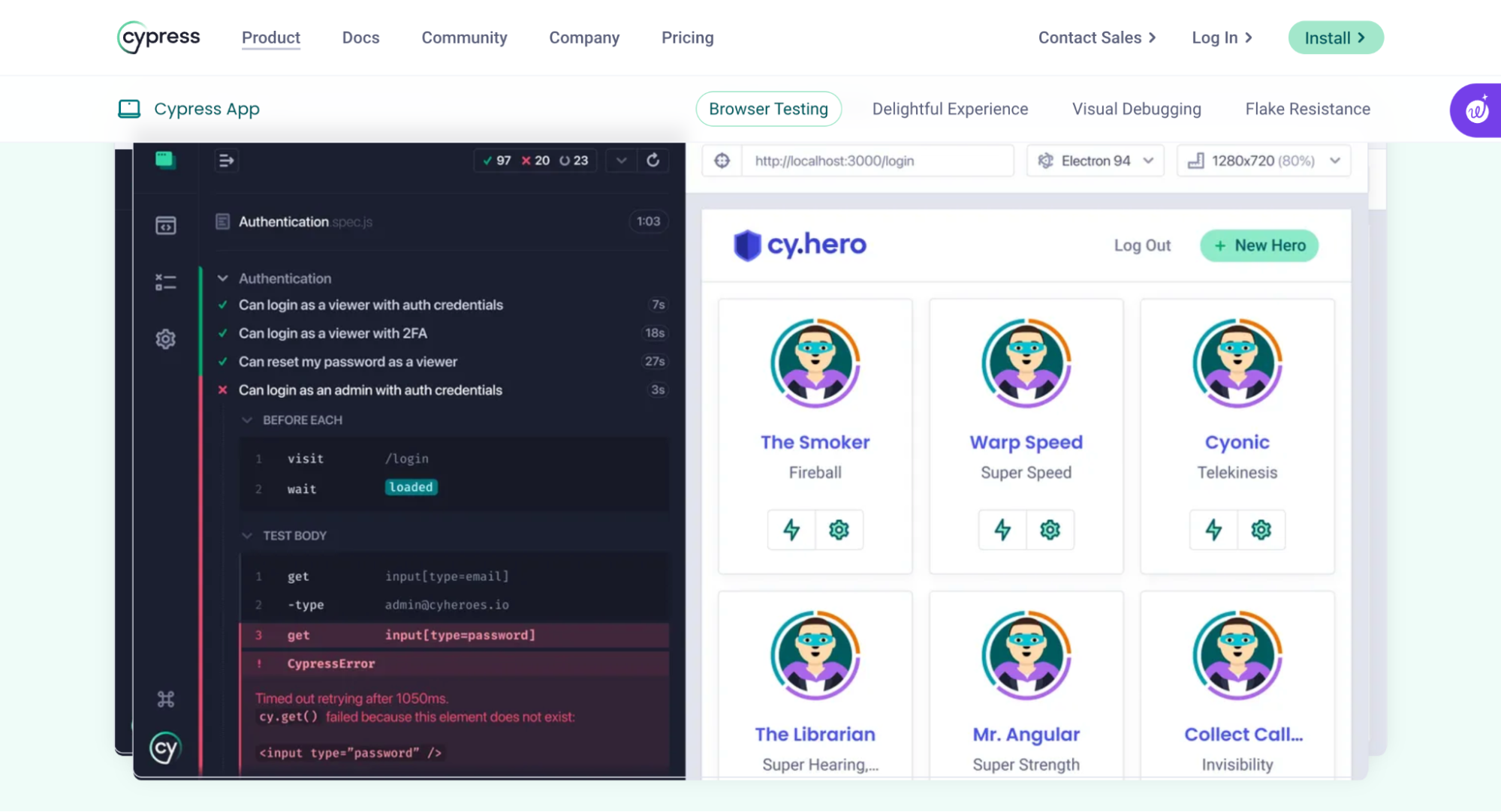 Cypress selenium alternatives screenshot