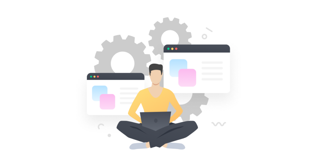 man using computer with different software testing types
