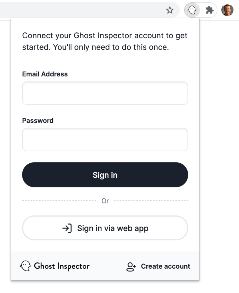 Ghost Inspector extension login