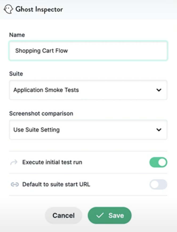 Ghost Inspector test menu -- save button