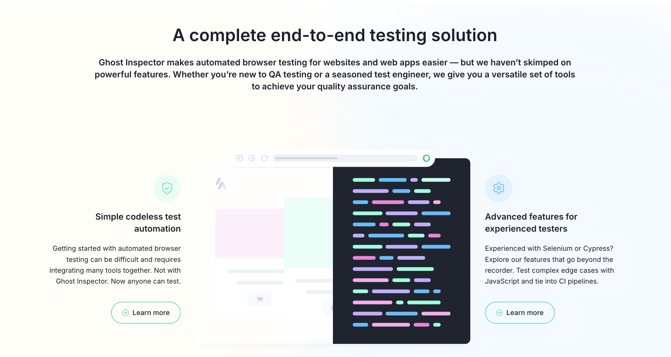 Ghost Inspector regression testing tool webpage