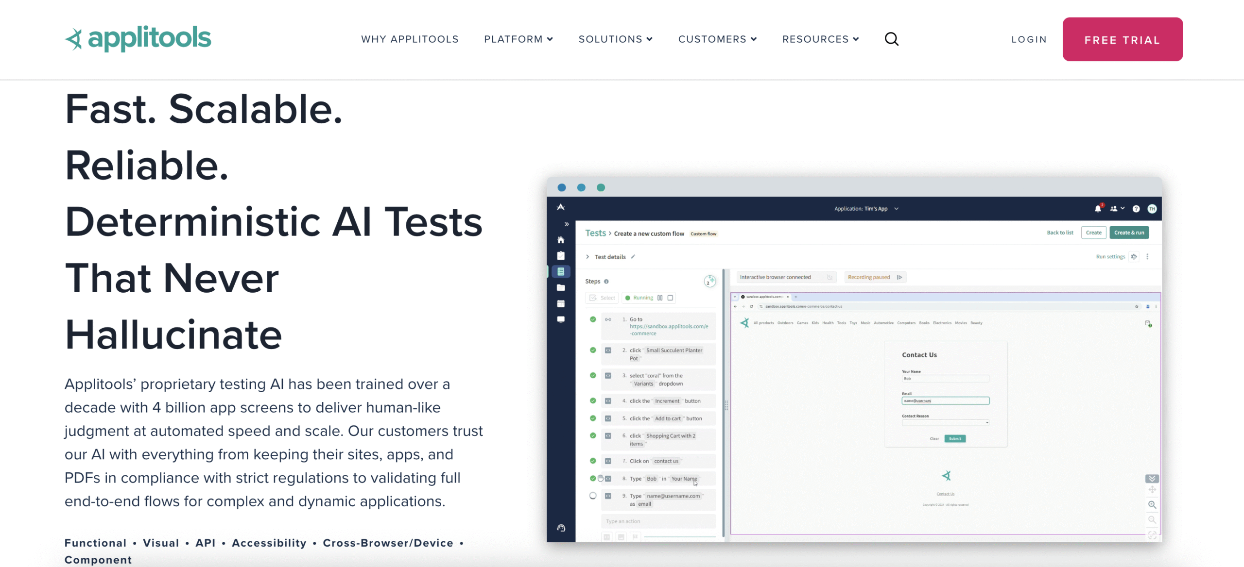 Applitools UI homepage